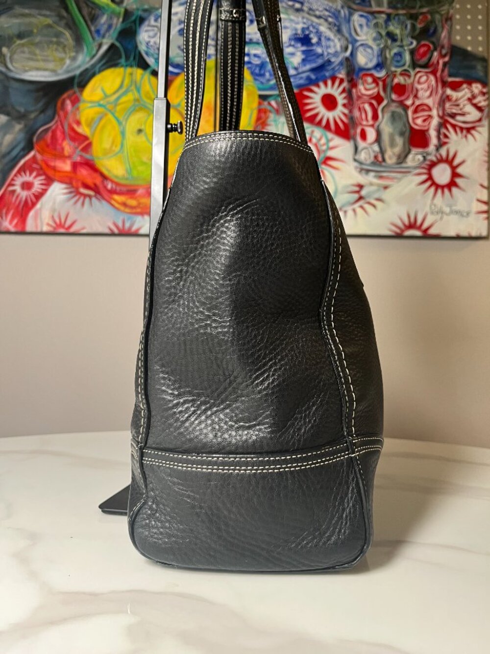 Coach Black Pebbled Leather Turnlock Tote Carryall F16960 EUC - Picture 5 of 16